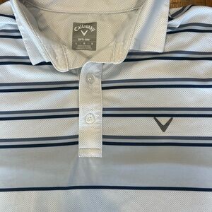 Callaway Men's White and Navy Striped Polo Shirt